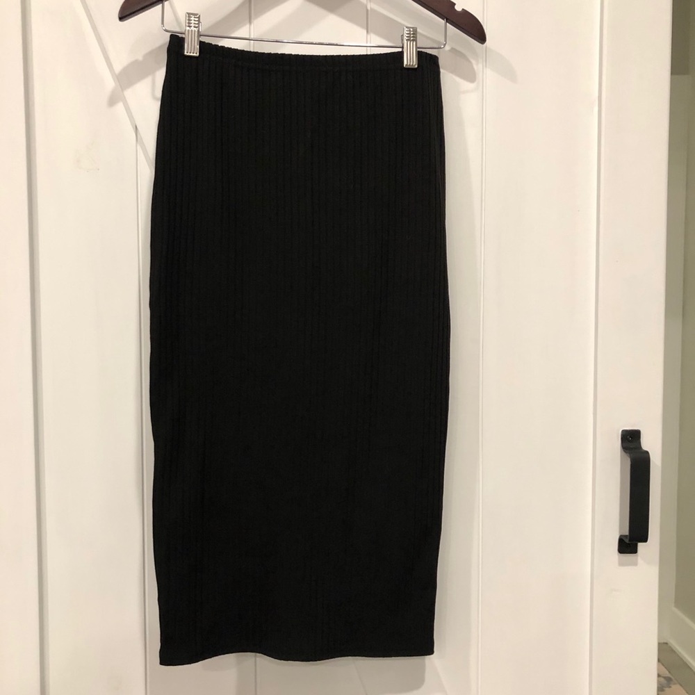 Black Stretchy Cotton Pencil Skirt